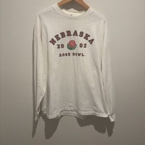 Vintage Y2K Nebraska Football Rose Bowl XXL Long Sleeve Tee Shirt White 2002
